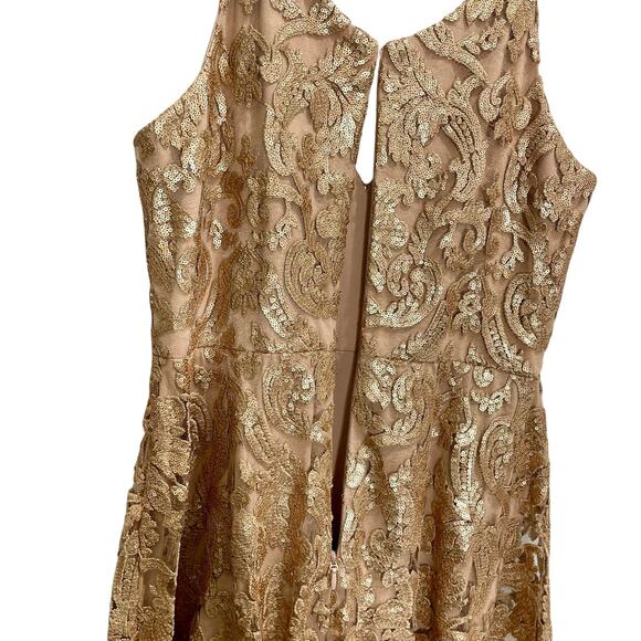 Dress the Population Women's Gold Sequin Blair Fit-&-Flare Midi Dress ; Large - Picture 12 of 15